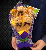 Led Işıklı Fotoğraflı Kahverengi Ayıcıklı Büyük Boy Peluş Ayıcık Buketi (Model 2)
