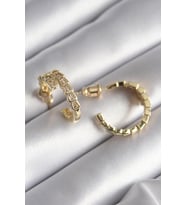 Pirinç Gold Renk Zirkon Taşlı Yılan Model Kadın Küpe