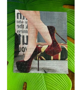 22X19 CM KADIN AYAKKABI GÖRSELLİ HASIR KUMAŞ ARMA DİKİŞ APLİKE