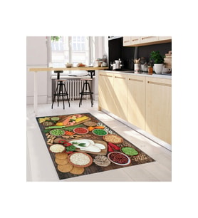 Rovigo Home Dijital Baskı Yıkanabilir Kaymaz Taban Mutfak Halısı RVG2103-SD261 (Kahverengi)