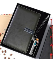 Kişiye Özel İsimli Deri Ajanda & Kalem & Şarjlı Dokunmatik Çakmak Hediye Seti