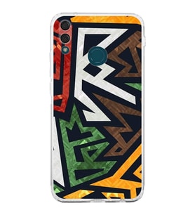 PrintiFy Huawei Y9 2019 Uyumlu Kamera Korumalı Soyut Grafiti Tasarımlı Şeffaf Silikon Kılıf