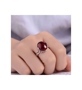 925 Ayar Gümüş Kırmızı Kristal Taşlı Yüzük