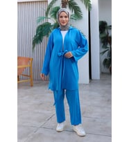 Bağlama Detaylı Kimono Takım Deniz Mavisi 1225