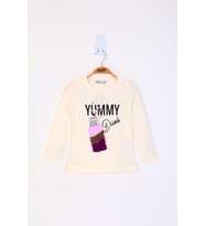 Toontoy Kız Çocuk Çevirmeli Pul Detaylı Sweatshirt (Ekru)