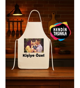 Kişiye Özel Fotoğraflı , Logo, Yazılı Mutfak Önlüğü (Krem)