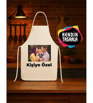 Kişiye Özel Fotoğraflı , Logo, Yazılı Mutfak Önlüğü (Krem)