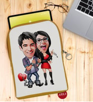 BK Gift Kişiye Özel Sevgililer Karikatürlü Taşınabilir Koruyucu Tablet Kılıfı & Organizer Çanta - Sarı-1