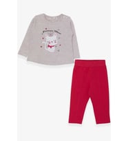 Breeze Kız Bebek Taytlı Takım Kedicik Baskılı 9 Ay-3 Yaş, Bej Melanj