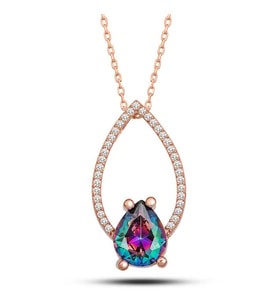 Gümüş Rose Mistik Topaz Taşlı Damla Kadın Kolye