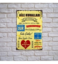 Aıle Kuralları Ahşap Duvar ve Kapı Süsü- Retro Ahşap Pano 28 x 20