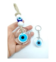 Saydam Nazar Boncuğu Duvar Dekoru + Anahtarlık/dikiz Ayna Süsü El Yapımı Cam Ikili Hediye Seti