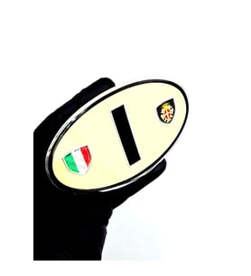 Etiketçilere Özel Armalar Oval IHarf (ITALY) İtalya Bayraklı Krem Alüminyum Sticker Arma