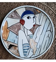 Loya Handmade - El Yapımı Dekoratif Çini Tabak (Modern Kızlar Serisi-Şemsiye)