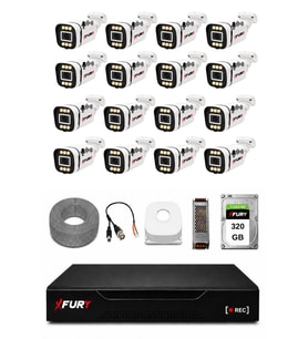 FURY 16 Kameralı 1080P Sesli 6 Warm LED Renkli Gece Görüşlü Güvenlik Kamera Sistemi 320GB 1606