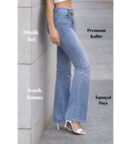 CEDY DENIM Yüksek Kalite Kadın 5 Cep Düşük Bel İspanyol Paça SkinnyFit Esnek Jean Pantolon C619 (Açık Mavi)