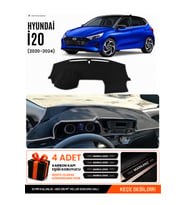 HYUNDAİ İ20 (2020-2024) Uyumlu Torpido Örtüsü Torpido Kılıfı - Siyah Gri