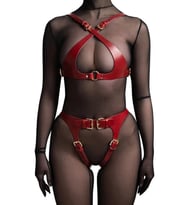Fastieshop Özel Bölgesi Açık Fantezi Deri Harness Takım - Kırmızı