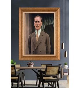 Altın Varaklı Çerçeveli Paspartulu Atatürk Tablo nh477 (Gold)
