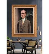 Altın Varaklı Çerçeveli Paspartulu Atatürk Tablo nh477 (Gold)