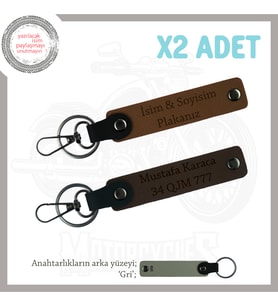 Araç Sahiplerine Özel, İsim Ve Plaka Yazılı Kişisel Anahtarlık x2' li Set, Kahve-K Kahve-Gr