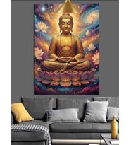 Buda Oturan Meditasyon Mor sarı Dekoratif Kanvas - Mdf Ahşap Tablo