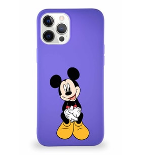 Apple iPhone 12 Pro Max Soft Premier Kapak Mickey Mouse-A Tasarımlı Silikon Kılıf - Mor (Şeffaf)