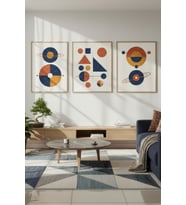 Geometrik Soyut Sanat 3’lü Ahşap Çerçeveli Tablo Seti - Modern Minimalist Dekor