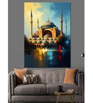 Gece Işıkları Altında Tarihi Camii Dekoratif Kanvas - Mdf Ahşap Tablo