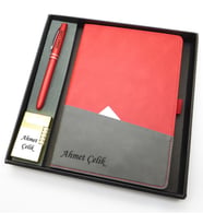 Signator® Codex  N194 Kişiye Özel Defterli Set - İsme Özel Kırmızı Kalem + İsme Özel Kırmızı Defter + İsme Özel Gold Çakmak  İsme Özel Kutusunda Hediyelik Set (Karışık)