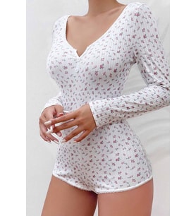 Merry See Çiçek Desenli Tasarım Tulum Gecelik Body