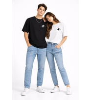 Sevgili Kombini Minimal Uzay Gezegen Baskılı Çift Tişört Oversize Unisex Partner Tişört 2'li Set (Siyah - Beyaz)