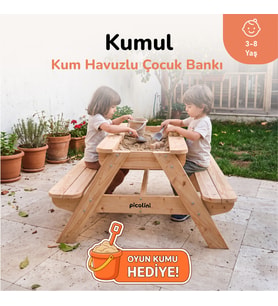 Ovlo Kapaklı Kum Havuzlu Çocuk Masası Ahşap 3-8 Yaş Kumul