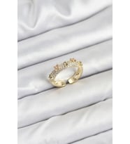 Pirinç Gold Renk Zirkon Taşlı Vintage Kadın Yüzük