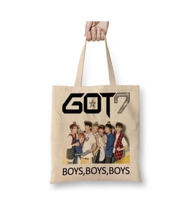 Got7 Kpop Beyaz Bez Çanta Uzun Saplı Alışveriş Çantası Plaj Çantası