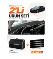 e-biz FORD FOCUS 4 (2017-2021) Uyumlu Torpido Örtüsü + Deri Bagaj Çantası Seti - Siyah-Gri - FO013