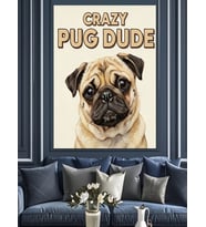 Komik Pug Köpek İllüstrasyonu Dekoratif Kanvas - Mdf Ahşap Tablo