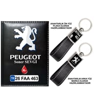 Plakanıza Özel Peugeot Logolu Siyah Ruhsat Kabı ve Anahtarlık