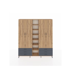 Arges Dolap 13 Raflı 6 Çekmeceli 2 Askılı 220x30x243 Çam-Çam/Antrasit