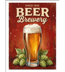 Vintage Beer Brewery Bira Afişi Dekoratif Kanvas - Mdf Ahşap Tablo