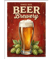 Vintage Beer Brewery Bira Afişi Dekoratif Kanvas - Mdf Ahşap Tablo
