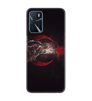 Oppo A16 Kılıf Resimli Desenli Baskılı Silikon Kılıf Kurt ve Ay Yıldız 1403