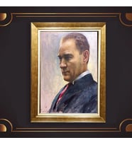Özel Seri Paspartulu Çerçeveli Atatürk Tablo l79 (Gold)