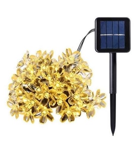 Schulzz Çiçek Motifli Güneş Enerjili Su Geçirmez 7 Metre 50 Adet Sıcak Beyaz Led Solar Bahçe Işıldağı (Renksiz)