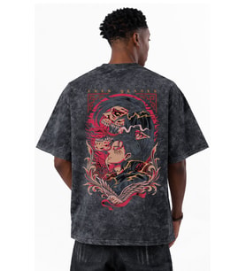 Tasarım Eren Yeager Attack On Titan Anime Baskılı Unisex Oversize Eskitme Yıkamalı Tişört