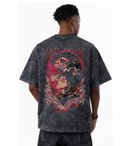 Tasarım Eren Yeager Attack On Titan Anime Baskılı Unisex Oversize Eskitme Yıkamalı Tişört