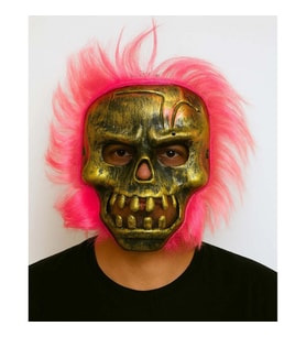 Mey İthalat® Wild Skull - Bakır Kafatası Pembe Saçlı İskelet Maske