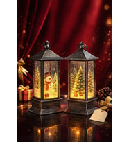 Yeni Yıl Noel Temalı 2 Li Set Işıklı Yılbaşı Feneri Kardan Adam Çam Ağacı Figürlü Fener Gri Set 14cm (Çok Renkli)