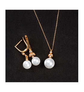 925 Ayar Ay Işığı Küre Gümüş  İnci Set (Rose)