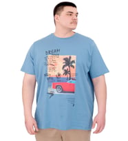 Mode XL Büyük Beden Erkek Baskılı T-Shirt Palm Dream U25026 Mavi